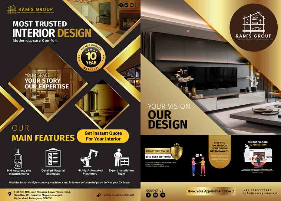 interior design modern luxury brochure in golden theme